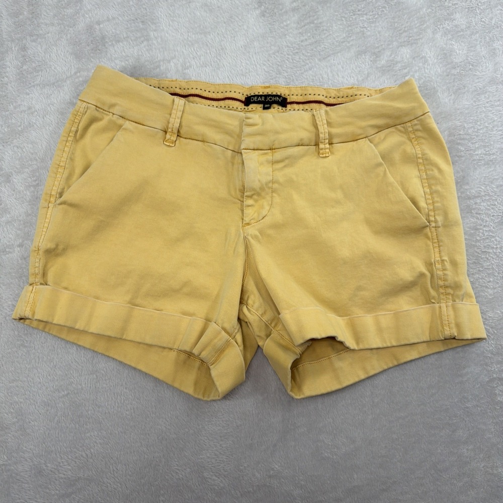 Dear John Womens Size 30 Shorts Hampton Yellow Regular Fit Cuffed Pocket Stretch